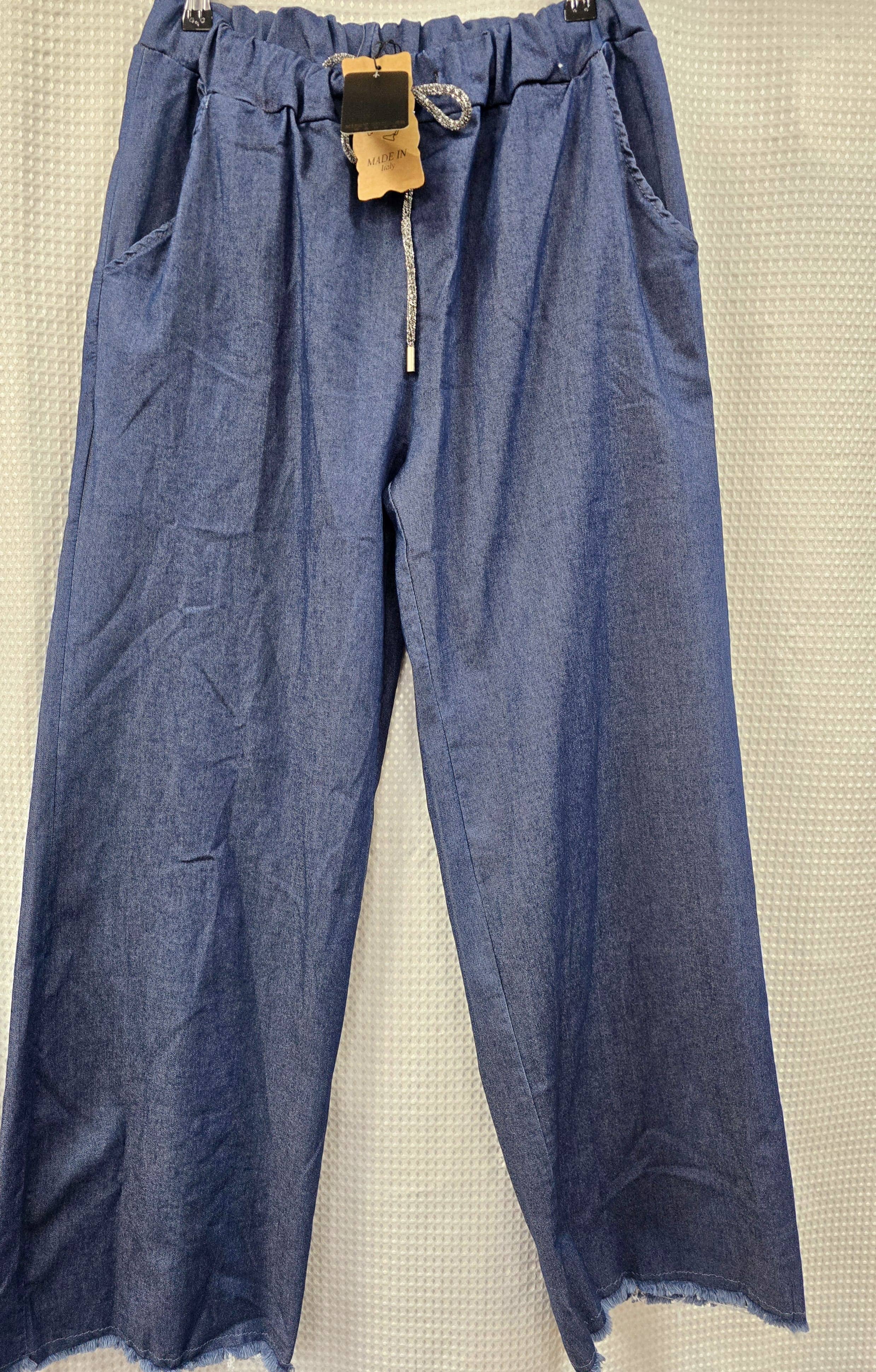 Dark Wash Wide Leg Frayed Hem Denim Magic Trousers for wholesale on Faire1