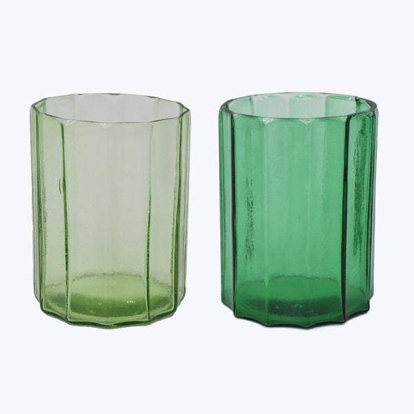 Glass Dark Green/ Vintage Green Candle Holder, 2 Ast for wholesale by Young's
