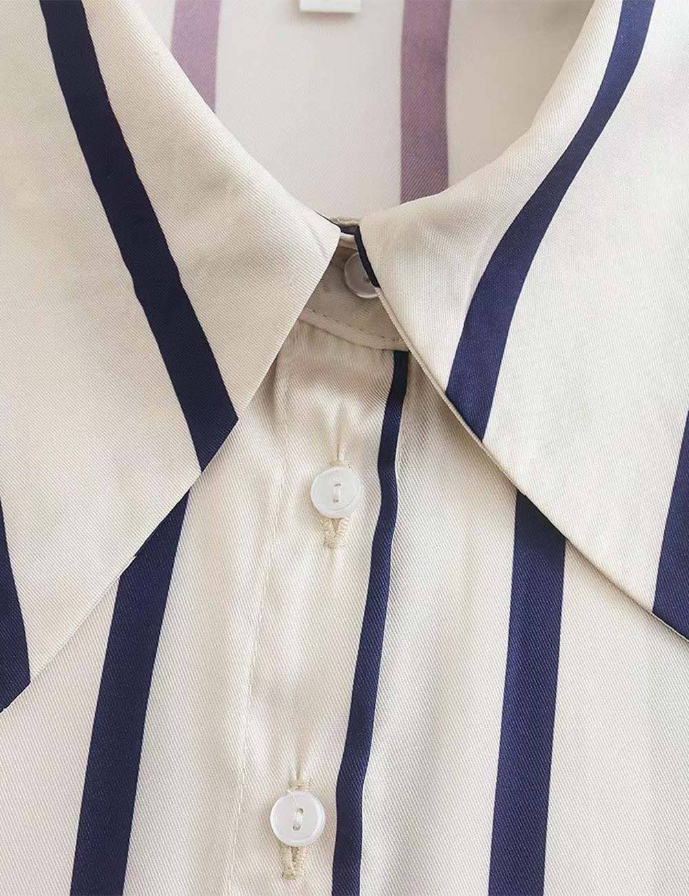 Sweetkama – wholesale Buttoned-down shirt – Women's – Ladies Striped Puff Sleeves Button Shirt SP06826