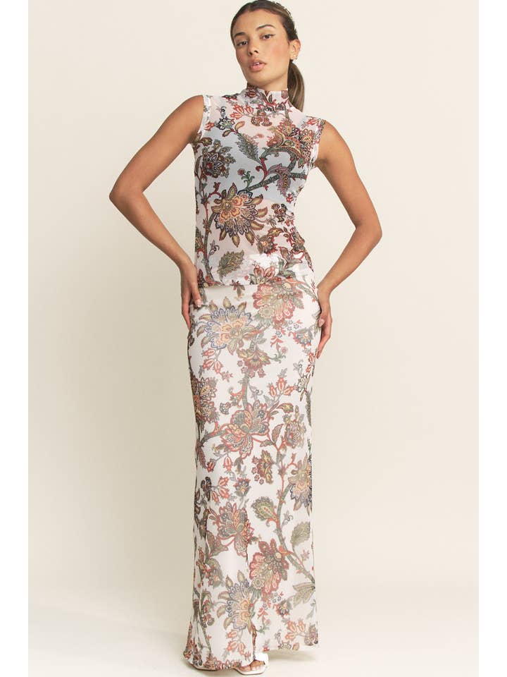 YNEZ - Wholesale Skirt - Women's - Boho Paisley Fit n Flare Cocktail Chic Maxi Slip Skirt14