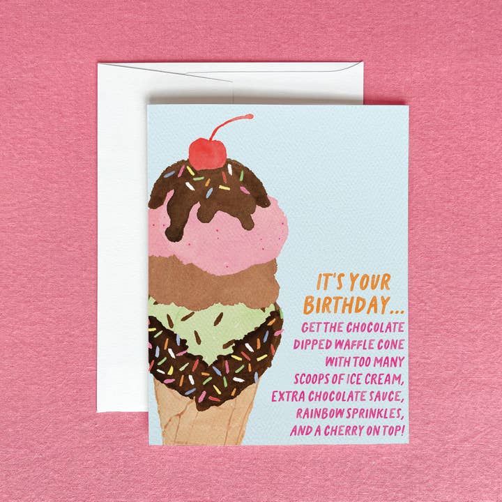 Gert & Co - Wholesale Birthday Card - Treat Yourself Birthday Card | Ice Cream Cone Birthday Card