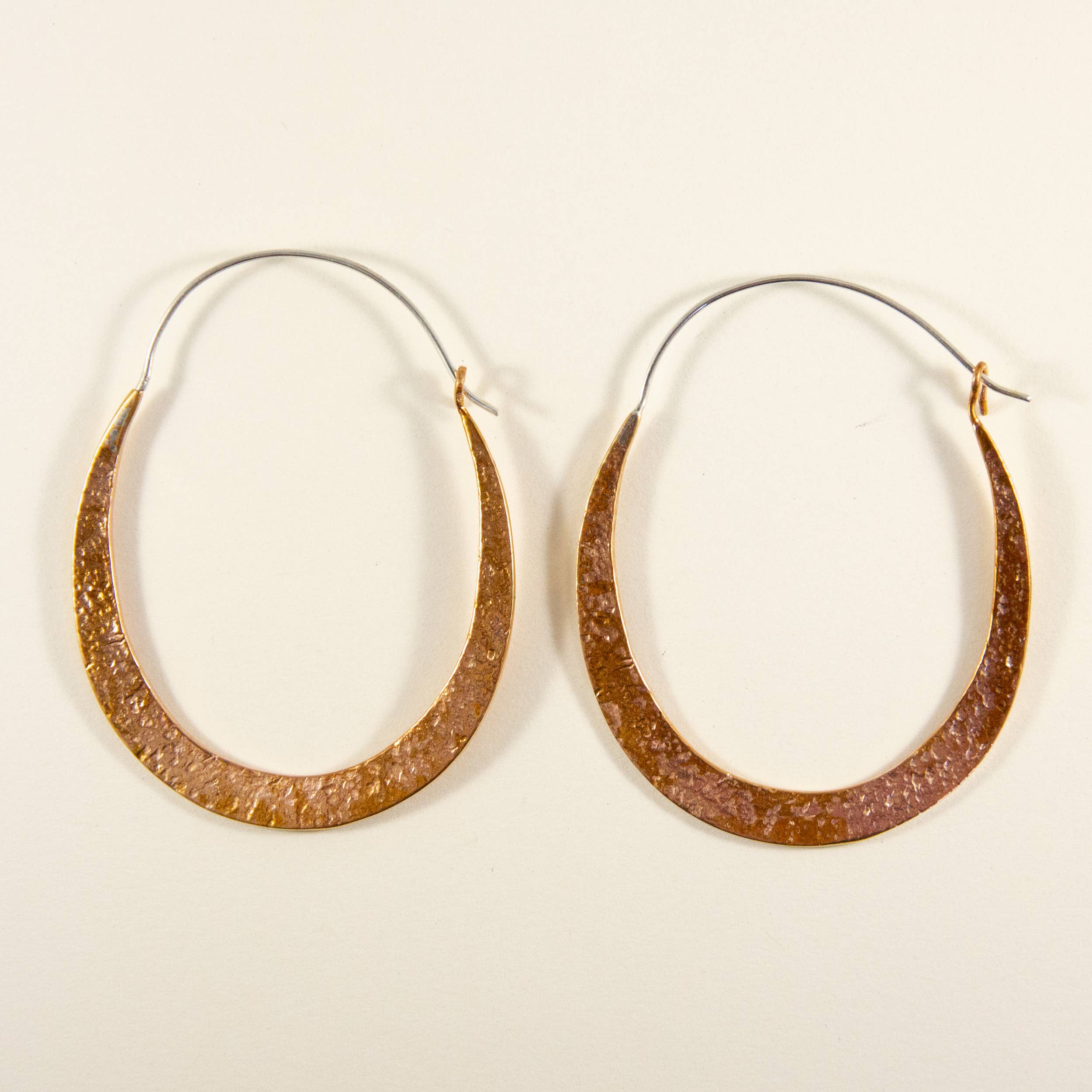 Ajmer by Jodi - Wholesale Dangle Earrings - Big Copper Oval Hoops~ hammered metal & sterling ear wires3