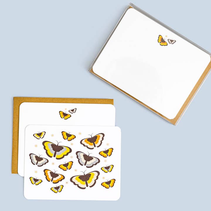 Cartes Plates Papillon | Coffret de 8 pour la vente par Blue Kite Press