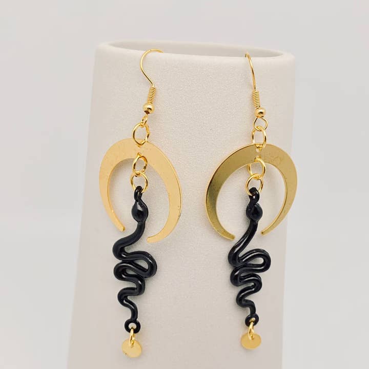 Gothic Snake Earrings Golden Bend Moon Earrings - GT/MS for wholesale by Mio Queena