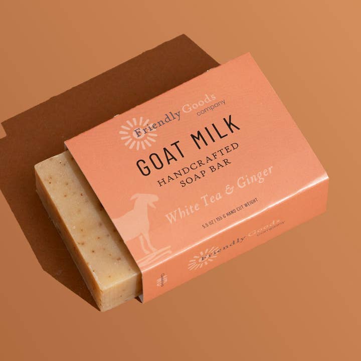 White Tea & Ginger Goat Milk Soap Bar for wholesale by Friendly Goods Company