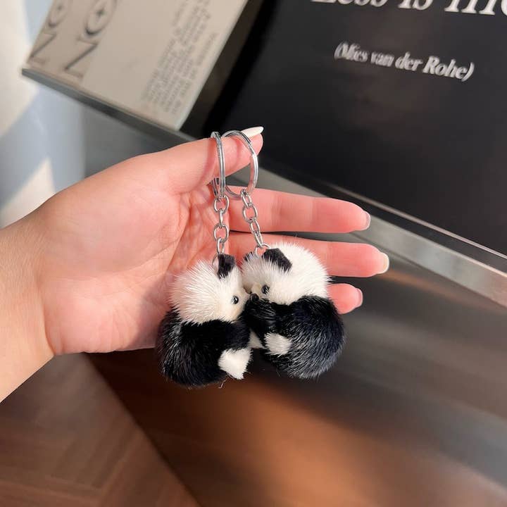 Black SMALL CUTE PANDA DOLL CAR KEYCHAIN PENDANT_CWMM2494 for wholesale on Faire