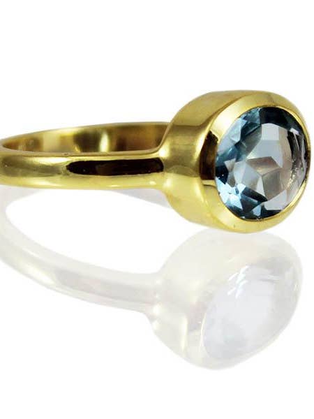 Gold Plated Oval Stackable Jaipuri Circle Ring Blue Topaz for wholesale by Sikara & Co.