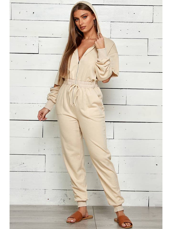 Shop Michella – Großhandel Jumpsuit – Damen – FRENCH TERRY OVERALL MIT KAPUZE UND REISSVERSCHLUSS7