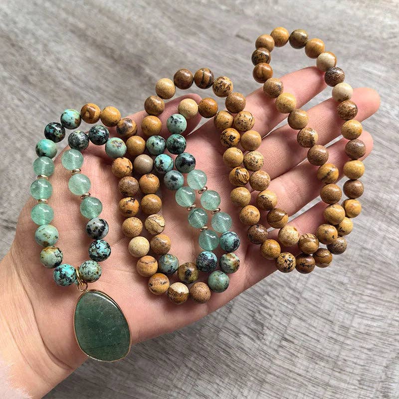 Harmony Mala - Wholesale Pendant/Charm Necklace - African Turquoise, Green Aventurine, Green Quartz Mala Beads6