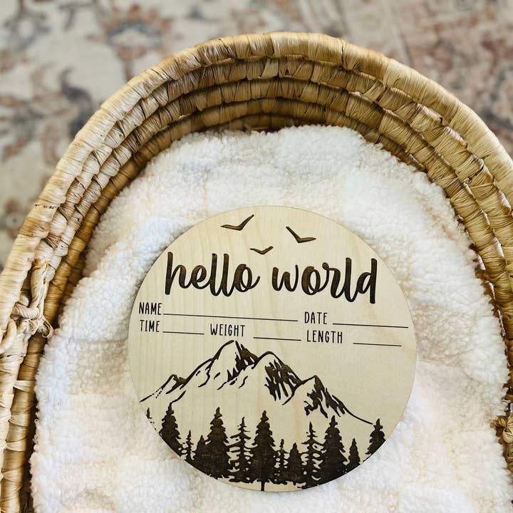 Round Stat Board - Mountains for wholesale by Baby + Birch
