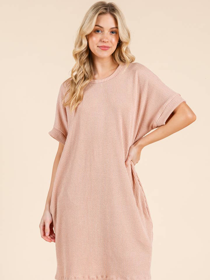 DA1629 RIB KNIT T-SHIRT DRESS for wholesale by BOMBOM