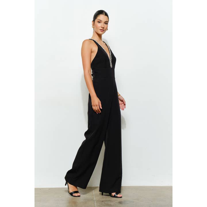INA – wholesale Jumpsuit - Dam – Kristallprydd djup V-ringad jumpsuit med korsad rygg18