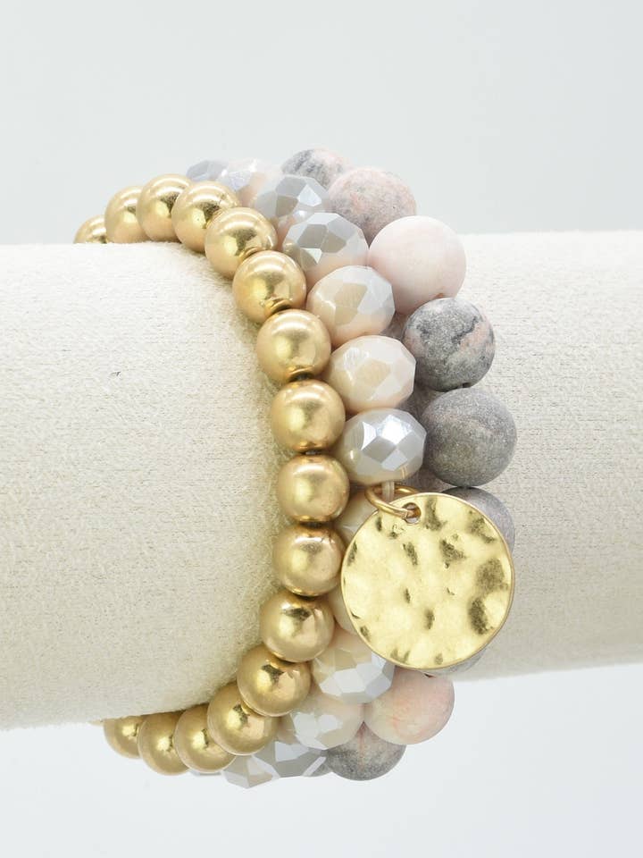 CB2145 Ensemble de Bracelets Élastiques à 3 Couches avec Perles Mélangées pour la vente par MiMi Wholesale