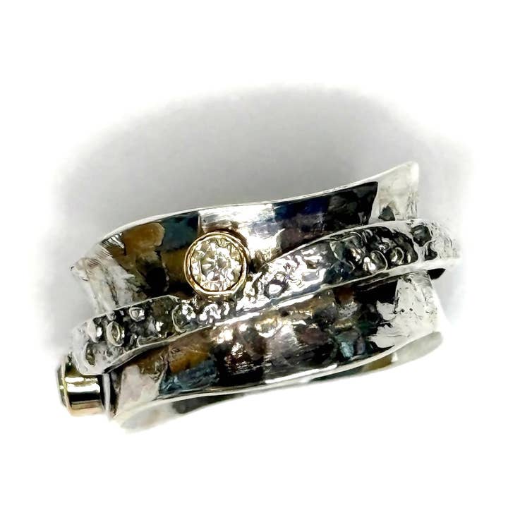 Three Stone Bezel set Spinning Ring for wholesale by Tamara Kelly Designs