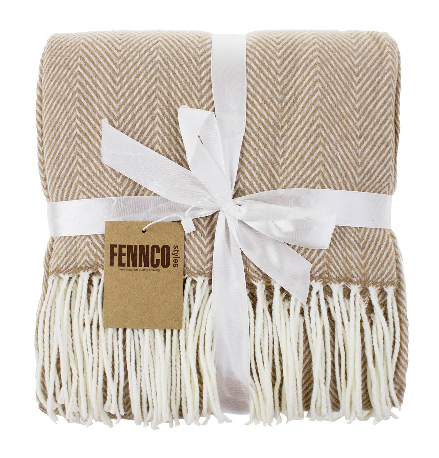Fennco Styles - Wholesale Throw Blanket - Camel Herringbone Fringed 50x60 Inch Throw Blanket2