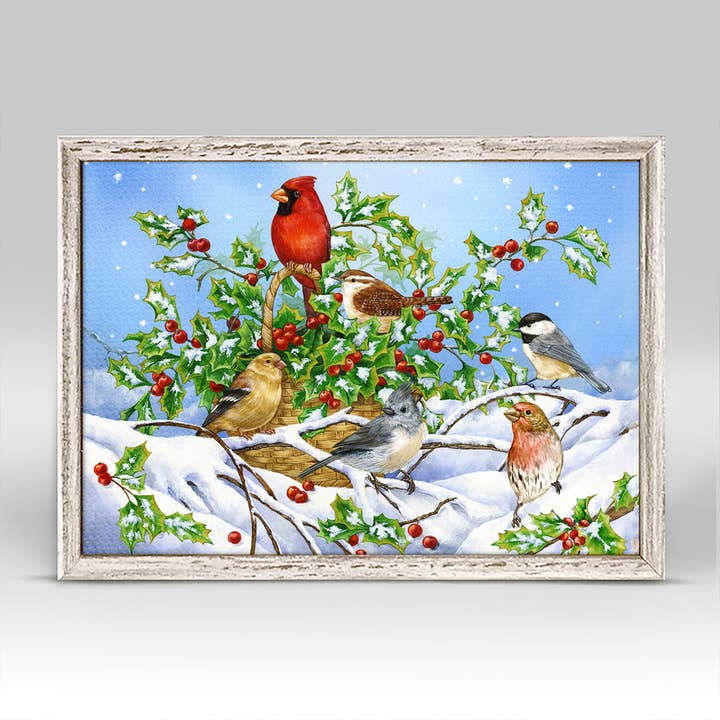 GreenBox Art - Wholesale Christmas Wall Art - Holiday - Holly Birds Mini Framed Canvas