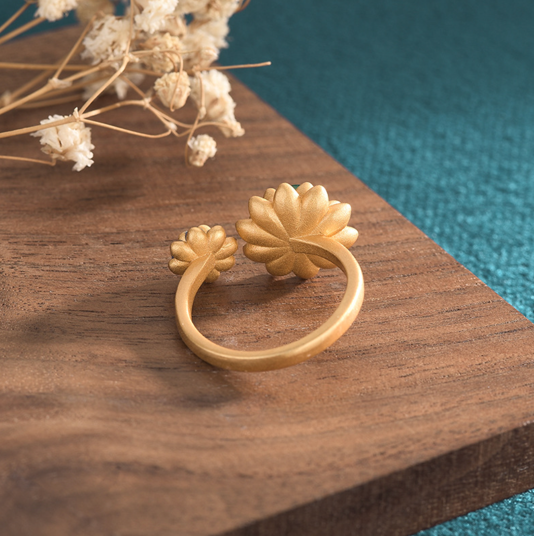 Bright MacMing – Engroshandel Statementring – Dobbelt blomst åben ring3