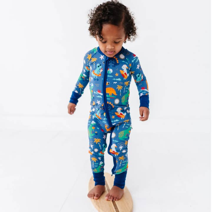 Blue Dino Convertible Footie for wholesale by Kiki + Lulu
