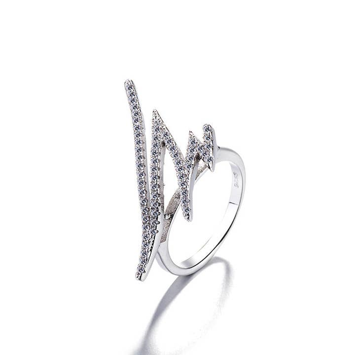 Zig Zag Crystal Sterling Silver Statement Ring for wholesale by Amy and Annette