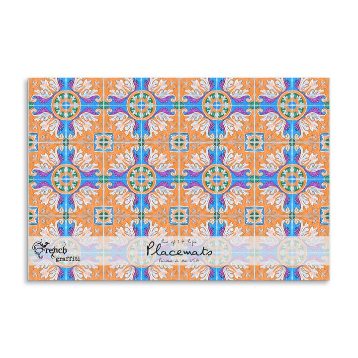 Manteles individuales de papel Talavera Tiles, color naranja para venta al por mayor de French Graffiti