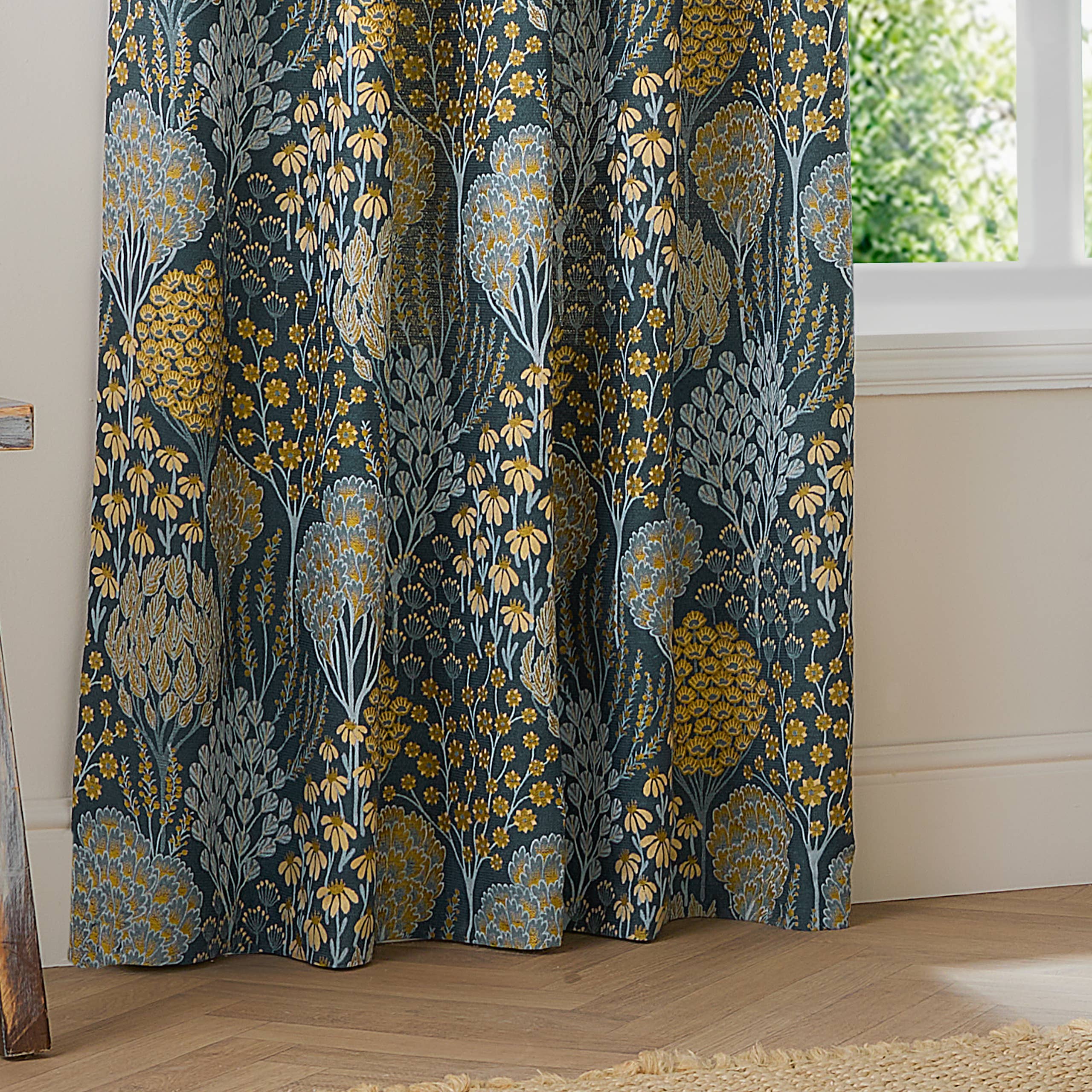 Blue Saffron Ophelia Jacquard Room Darkening Eyelet Curtains Blue/Saffron for wholesale on Faire3