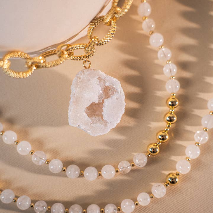 PHOEBE´S - Wholesale Pendant/Charm Necklace - Aura Duo Necklace – Natural Geode & White Quartz