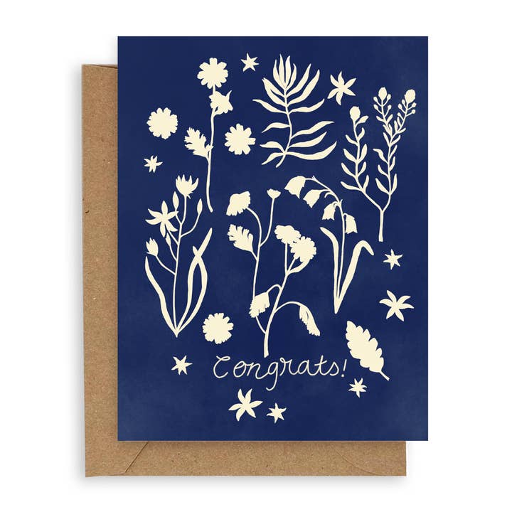Indigo Flora Congrats Card for wholesale by Adelfi