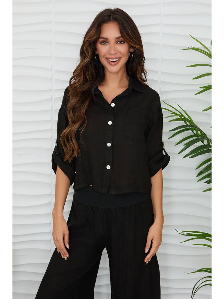 MILIO MILANO - Wholesale Button Down Shirt - Women's - LINEN BUTTON UP TOP WITH FRONT POCKET (707106/3521)8