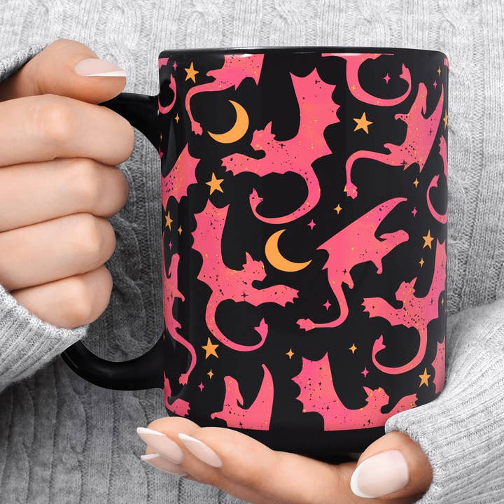 Black Pink Dragon Mug for wholesale by MagicMerchEmporium