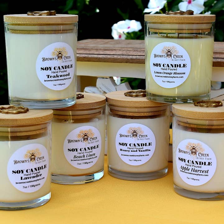 Brown's Creek Honey Farm - Wholesale Jar/Filled Candle - Glass Jar Candle with Lid and Bee Wax Stamp7