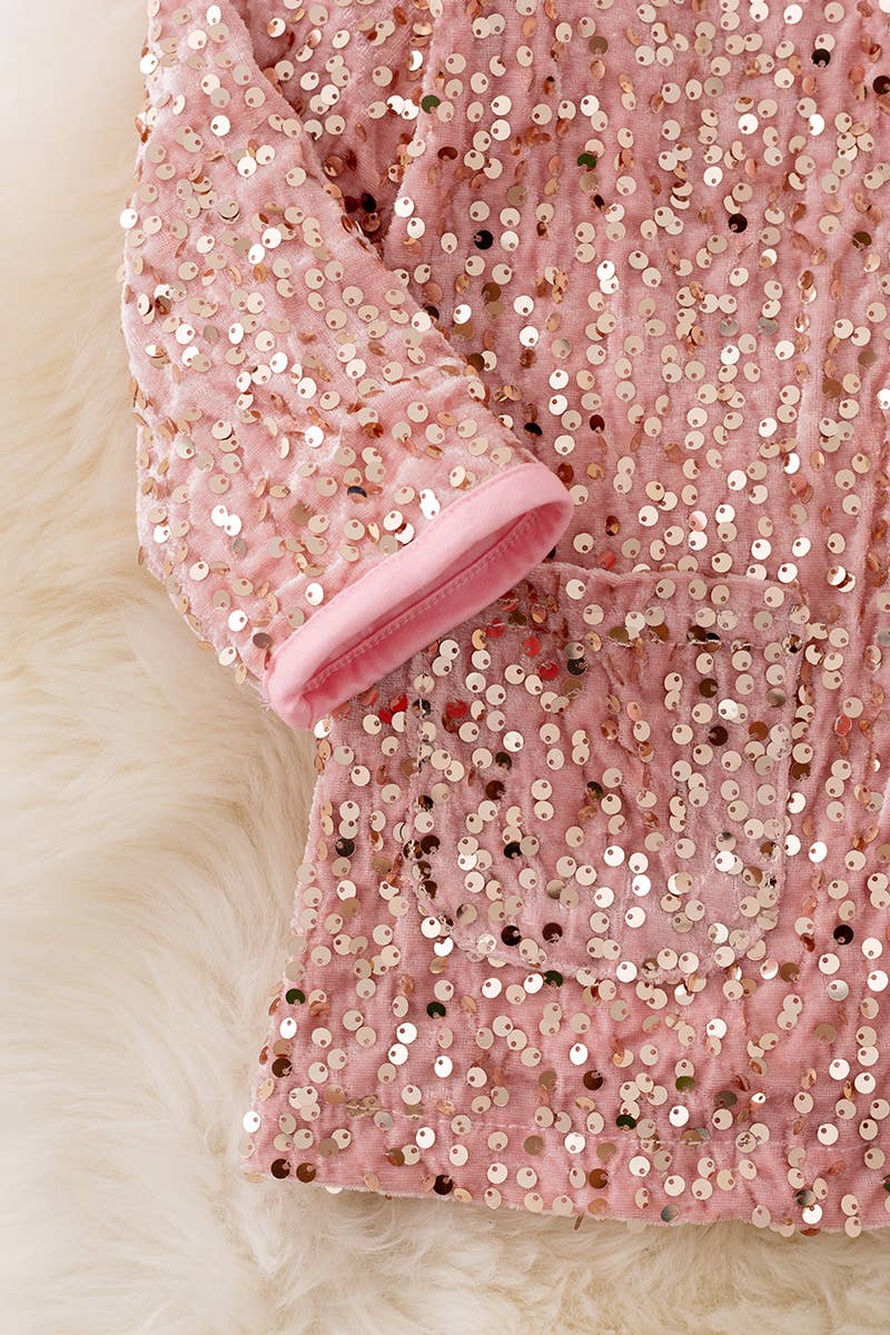 Kids Charm Online - Wholesale Cardigan - Kids - Blush sequins cardigan with pockets. TPG41227 JEAN2