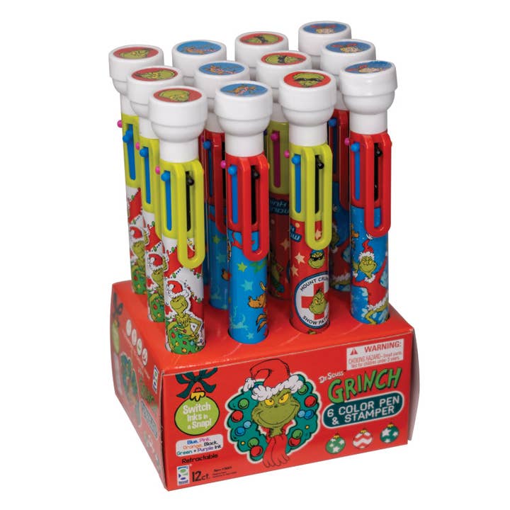 Geddes - Venta al por mayor Bolígrafo - Lápiz de 6 colores Grinch con sello 12/pantalla