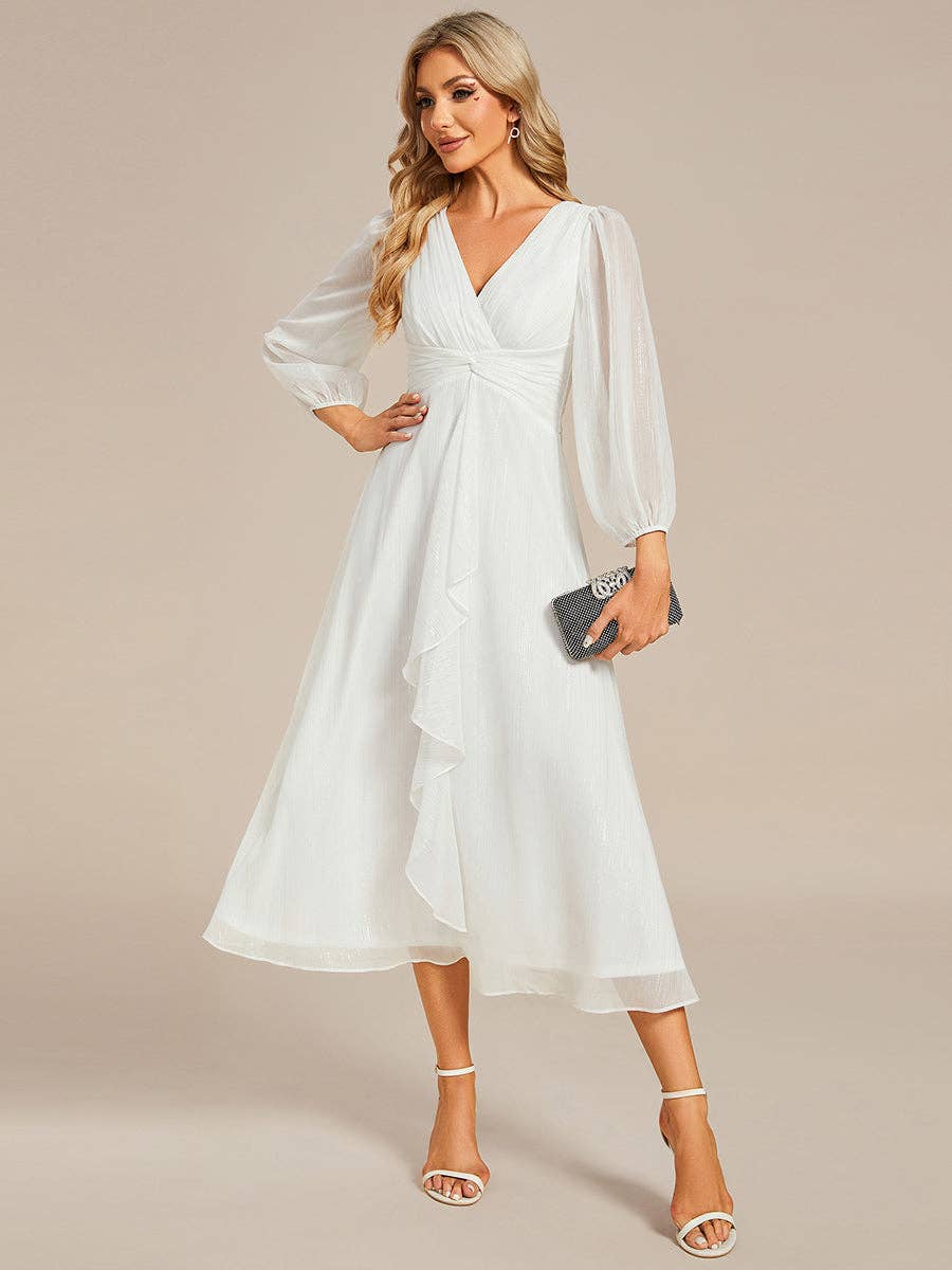Ever-Pretty - Vente Robe de soirée – femme - Robe scintillante en mousseline pour invitée de mariage à manches longues17