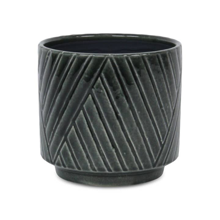 Cheungs Home Decor - Wholesale Plant Pot - Parlora Crossed Diagonal Pattern Ceramic Pot - Dark Gray