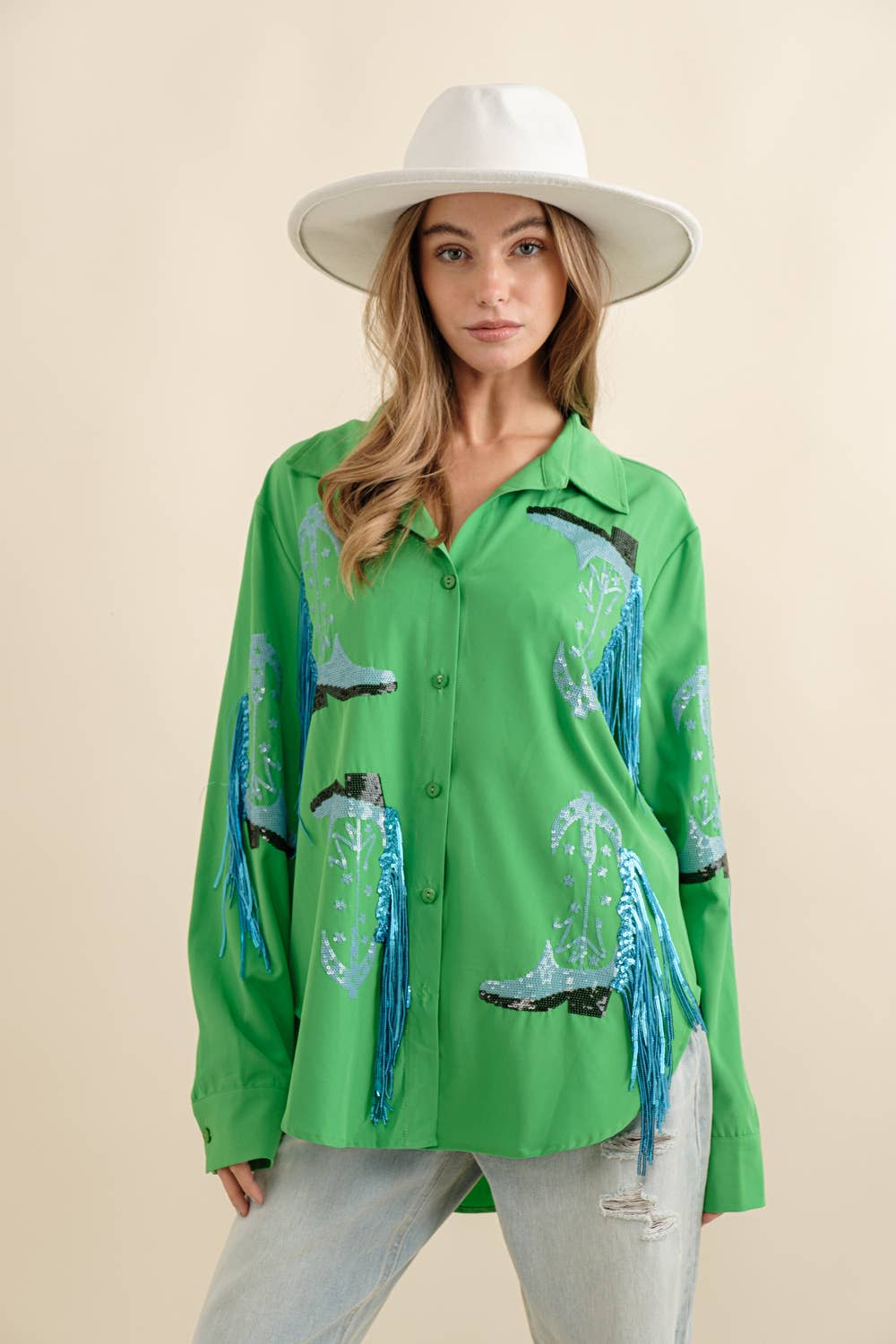 Blue B - Wholesale Button Down Shirt - Women's - 32615T - Western Cowboy Fringe Boots Shirt7