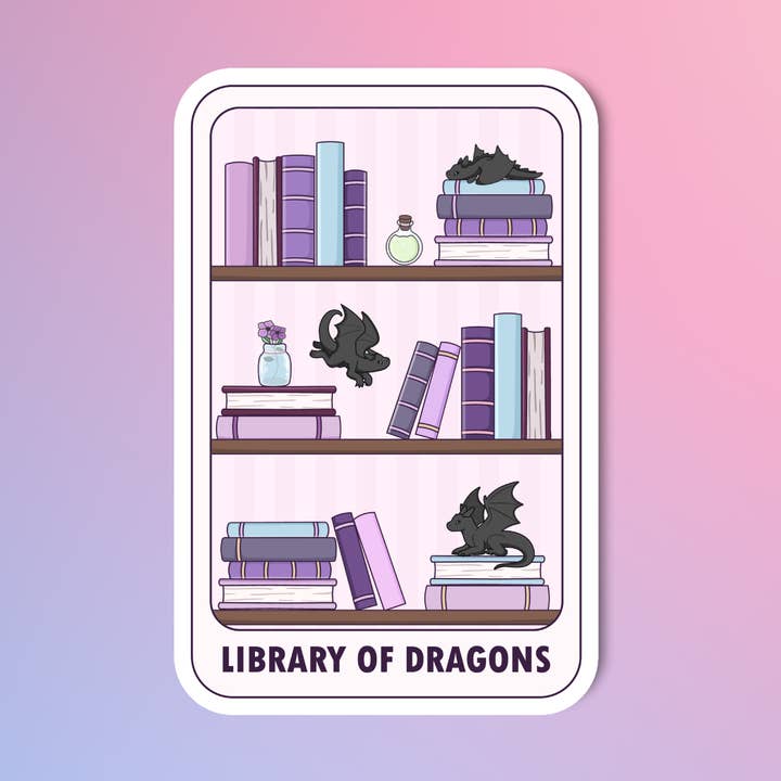 Library of dragons, Tarot sticker, Laptop sticker for wholesale by Radical Buttons