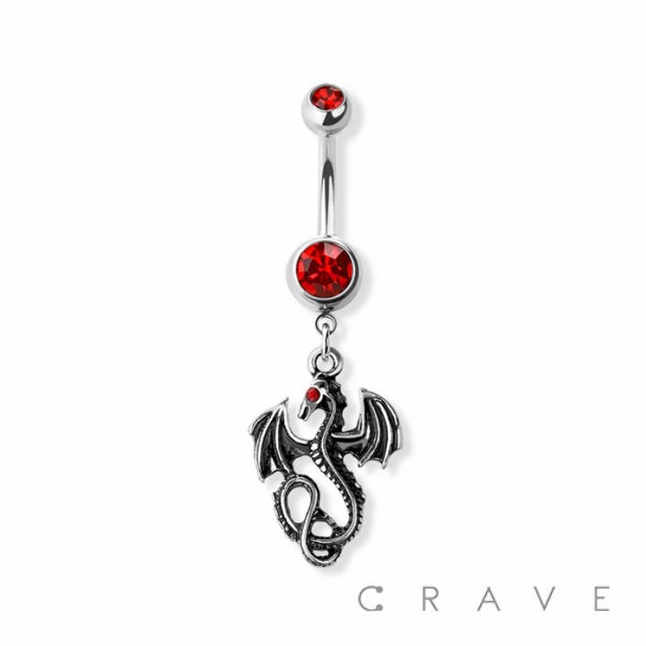 CRAVE BODY JEWELRY - Wholesale Belly Ring - JEWELED EYE DRAGON DANGLE 316L SS NAVEL BELLY RING