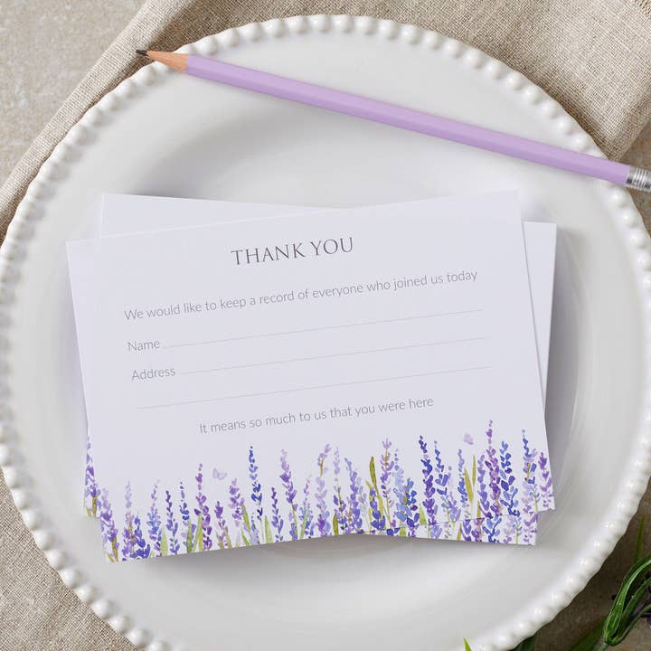 25 Funeral Attendance Cards - Lavender for wholesale by Angel & Dove