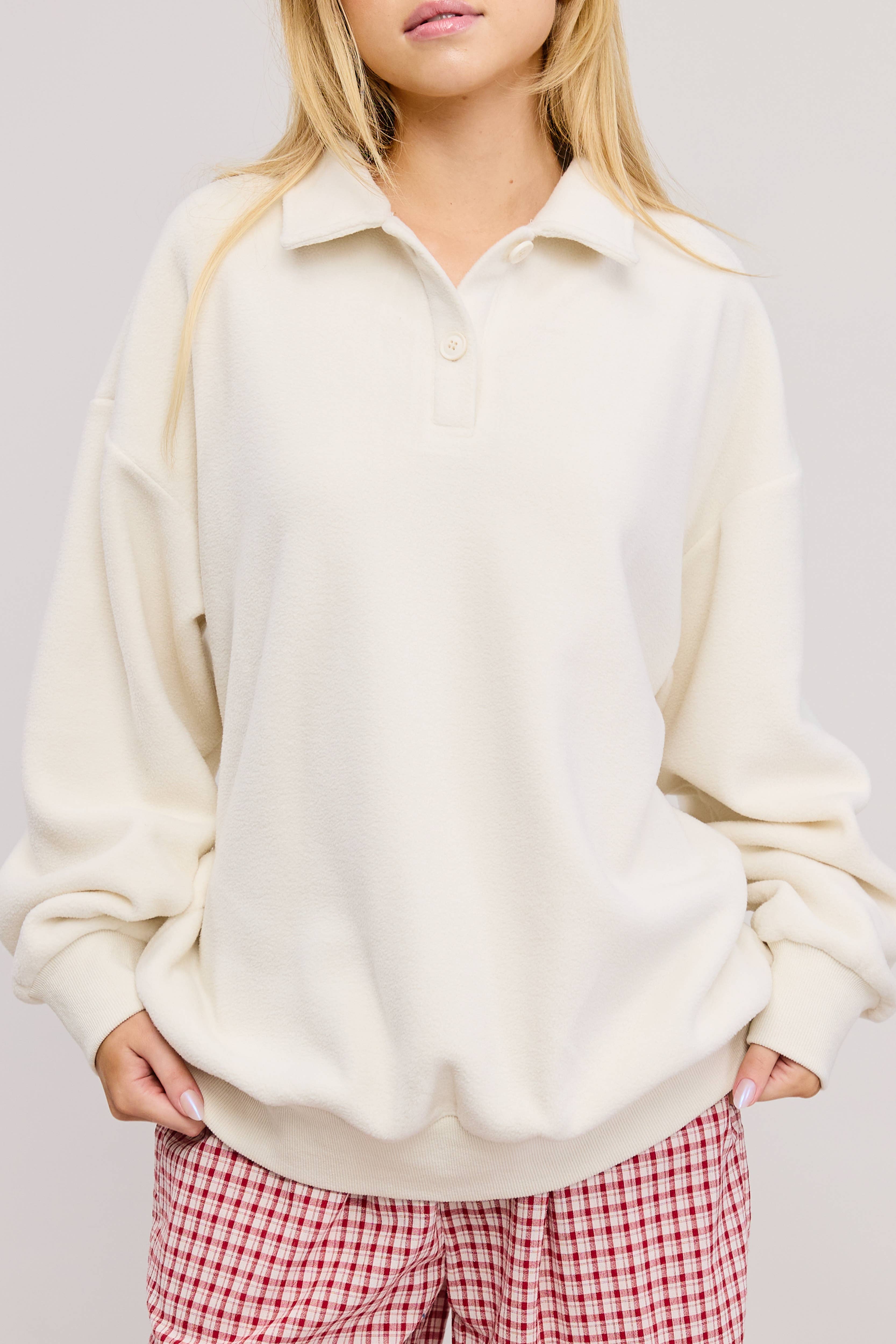 Ivoire Pull en maille à col boutonné en velours Teddy en vente sur Faire2