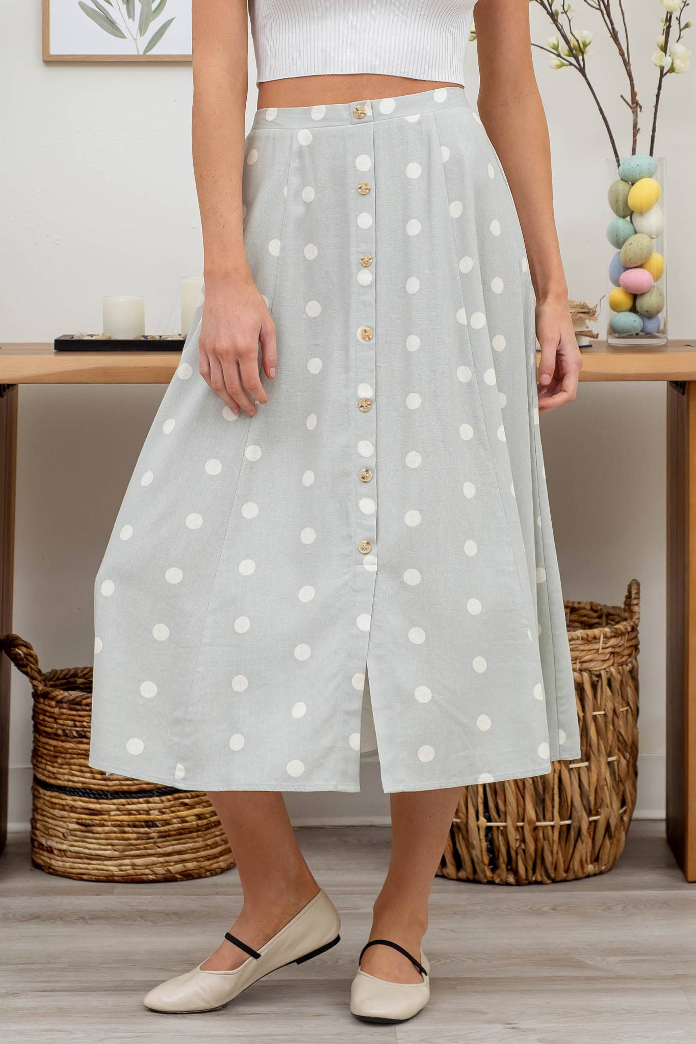 Blu Pepper - Wholesale Skirt - Women's - POLKA DOT BUTTON DOWN MIDI SKIRT11