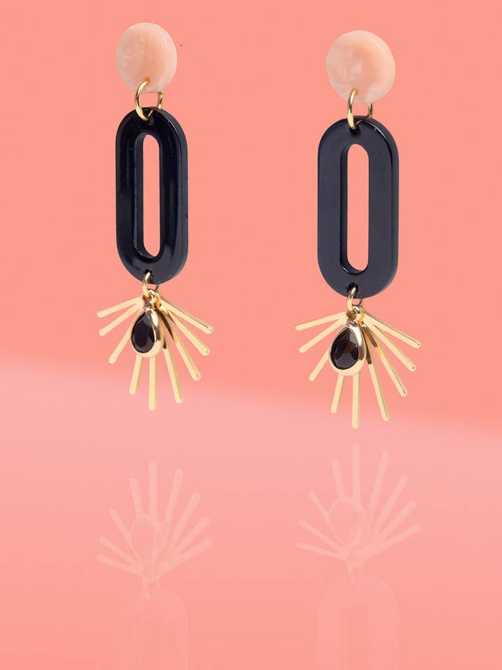 Black Oval Resin Starburst Hoop for wholesale by Tribe + Temple