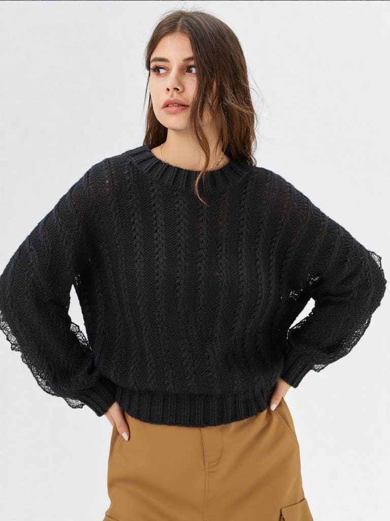 VERY J - Wholesale Knit Sweater - Women's - 12W2901V-Lace Trim Oversized Knit Sweater Top14
