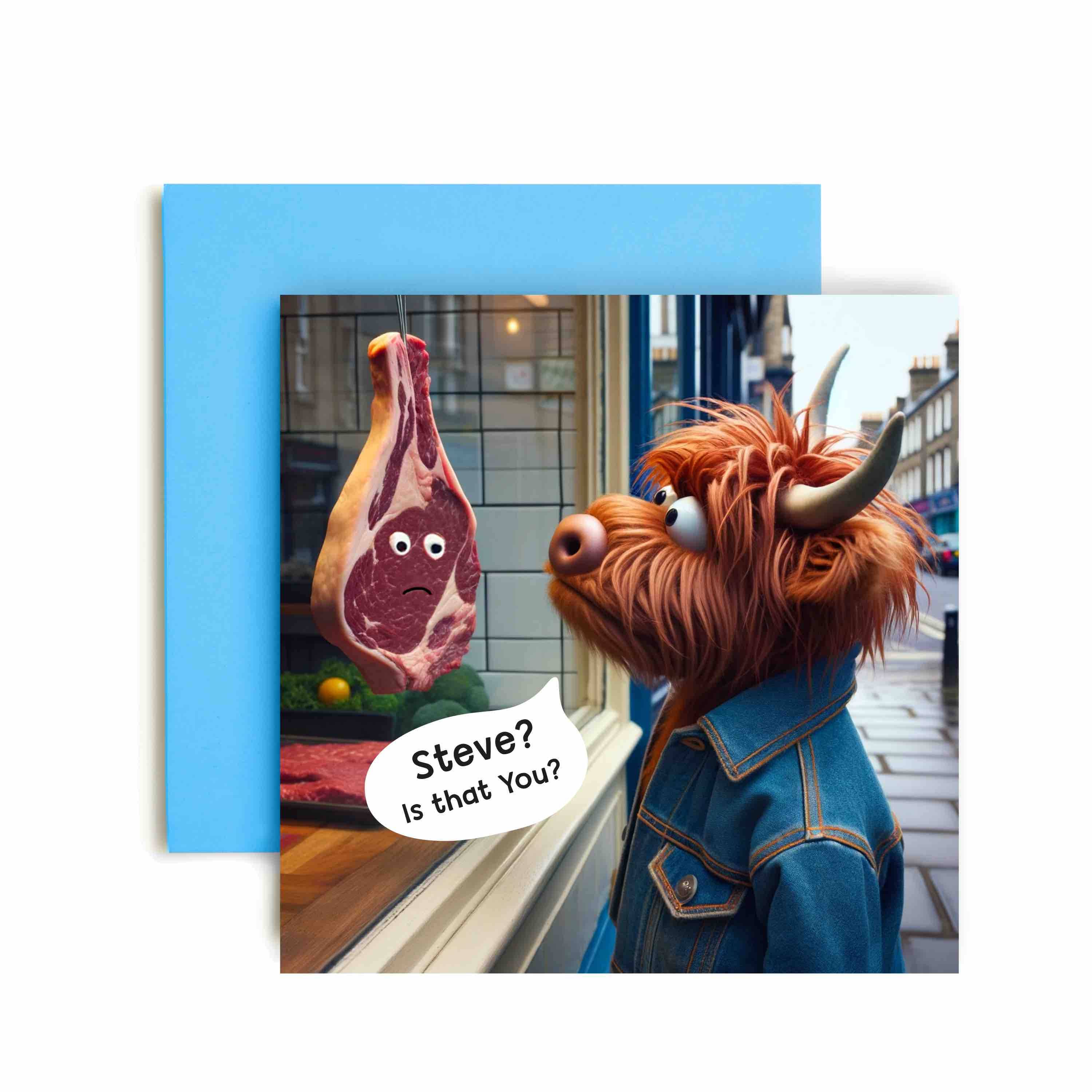 Huxters – wholesale Birthday card – Cow Versus Steak Birthday Card