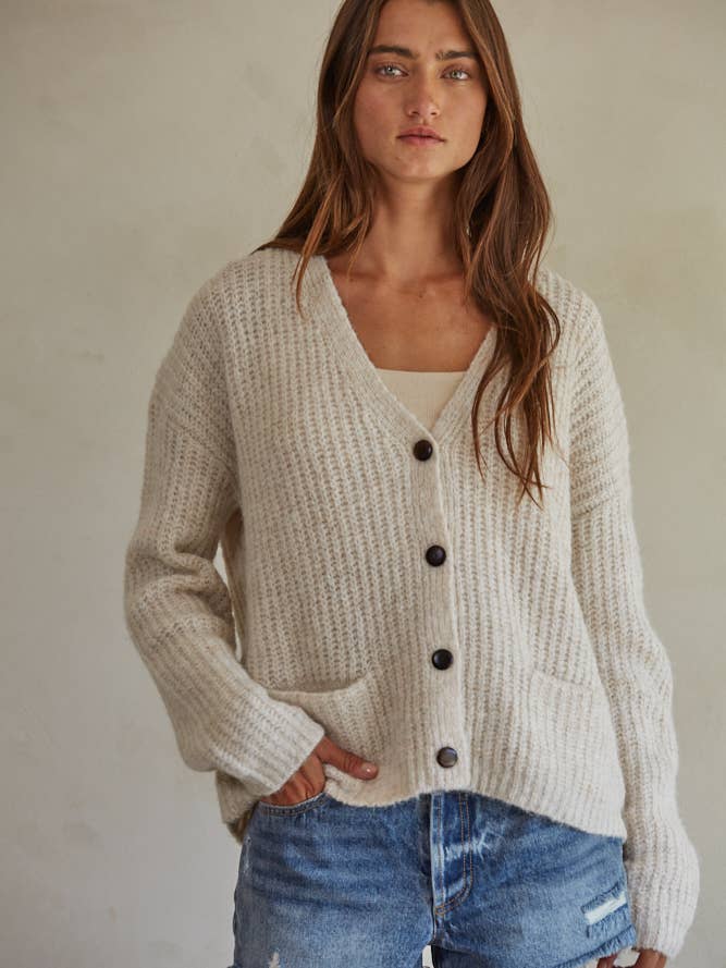 Oatmeal W1583 | Knit Acrylic Wool Mohair Spandex Sweater Cardigan for wholesale on Faire