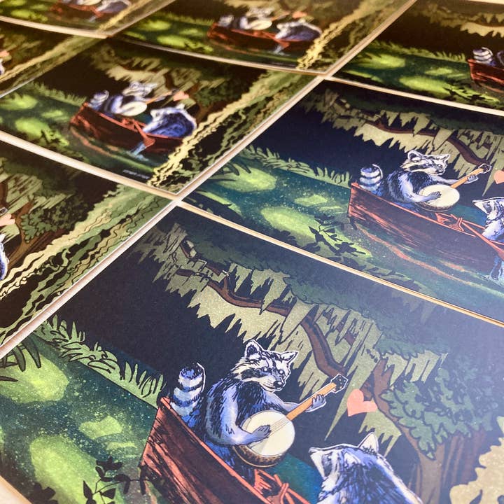 Esther Sketch - Wholesale Postcard - Raccoons On the Bayou Postcard5