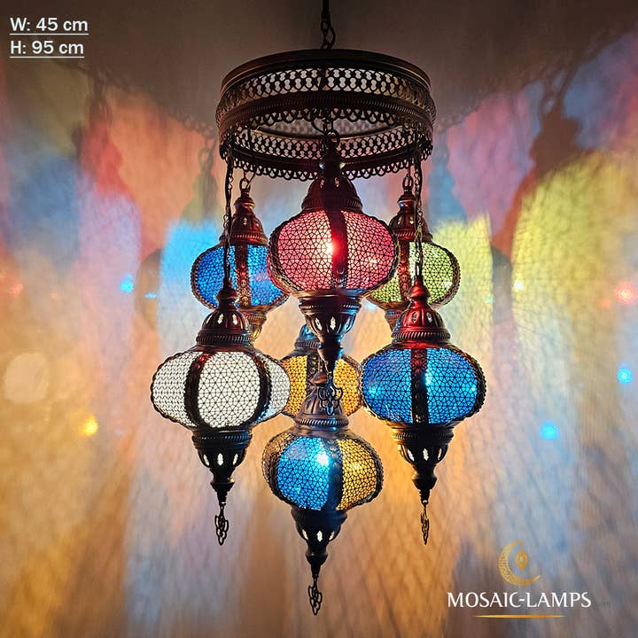 Mosaic Lamps - Wholesale Chandelier/Hanging Light - 7 Lattice Byzantine Lights, Byzantine Mixed Sphere Chandelie