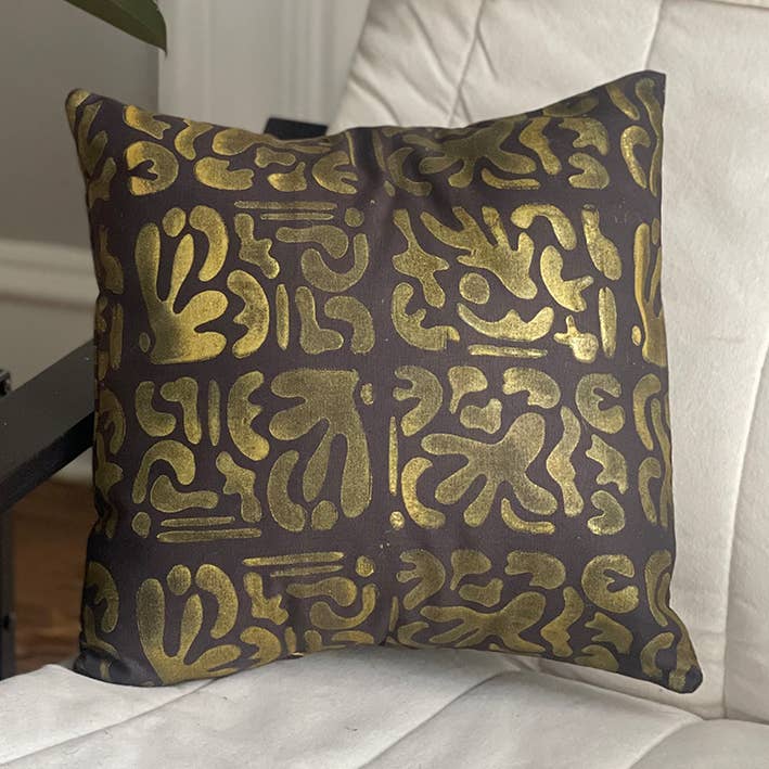 Charcoal & Gold Coralish Envelope Pillow Cover with Insert for wholesale by Ginger & Lime Print Shop