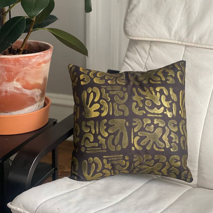 Ginger & Lime Print Shop - Wholesale Throw Pillow Cover - Charcoal & Gold Coralish Envelope Pillow Cover2