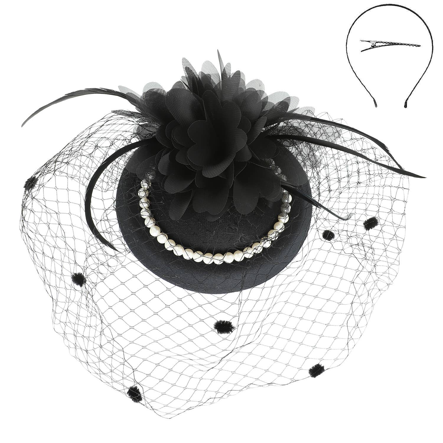 SP Sophia Collection - Vente Chapeau bibi – femme - Fascinateur orné de bijoux à plumes florales 1