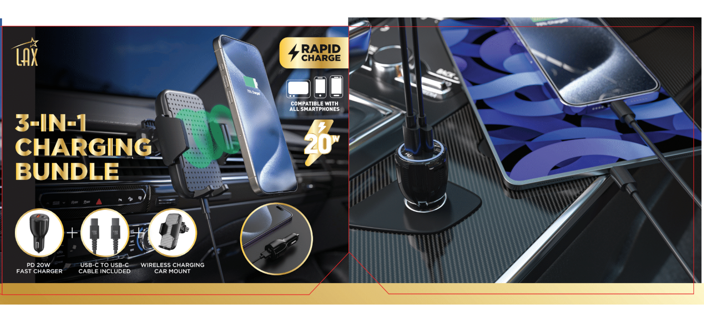 LAX Gadgets – wholesale Charging dock – Wireless Charging Vent Mount with Car Charger - Retail Pack12